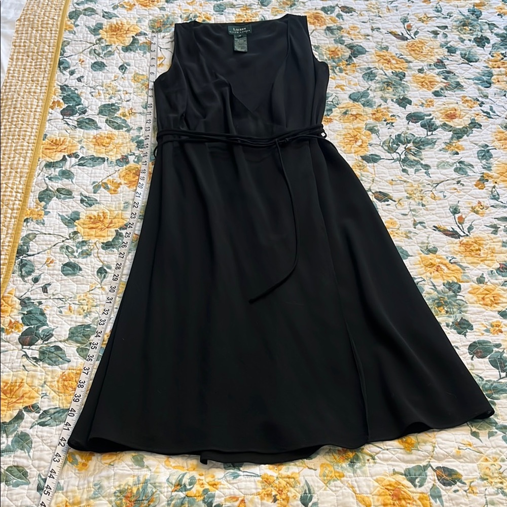 Caroline B-1990 era Ralph Lauren Black Sexy Wrap Midi Dress 100% Wool size 6